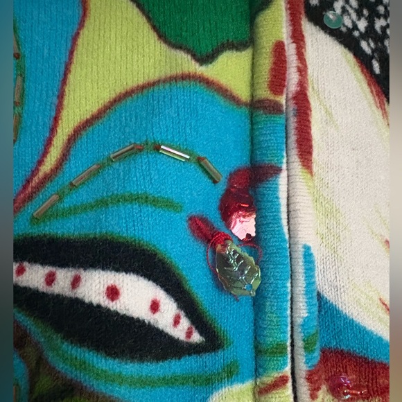 Custo Barcelona Wool Blend Beaded Multicolor Zip Sweater Vtg✨ - Picture 6 of 9